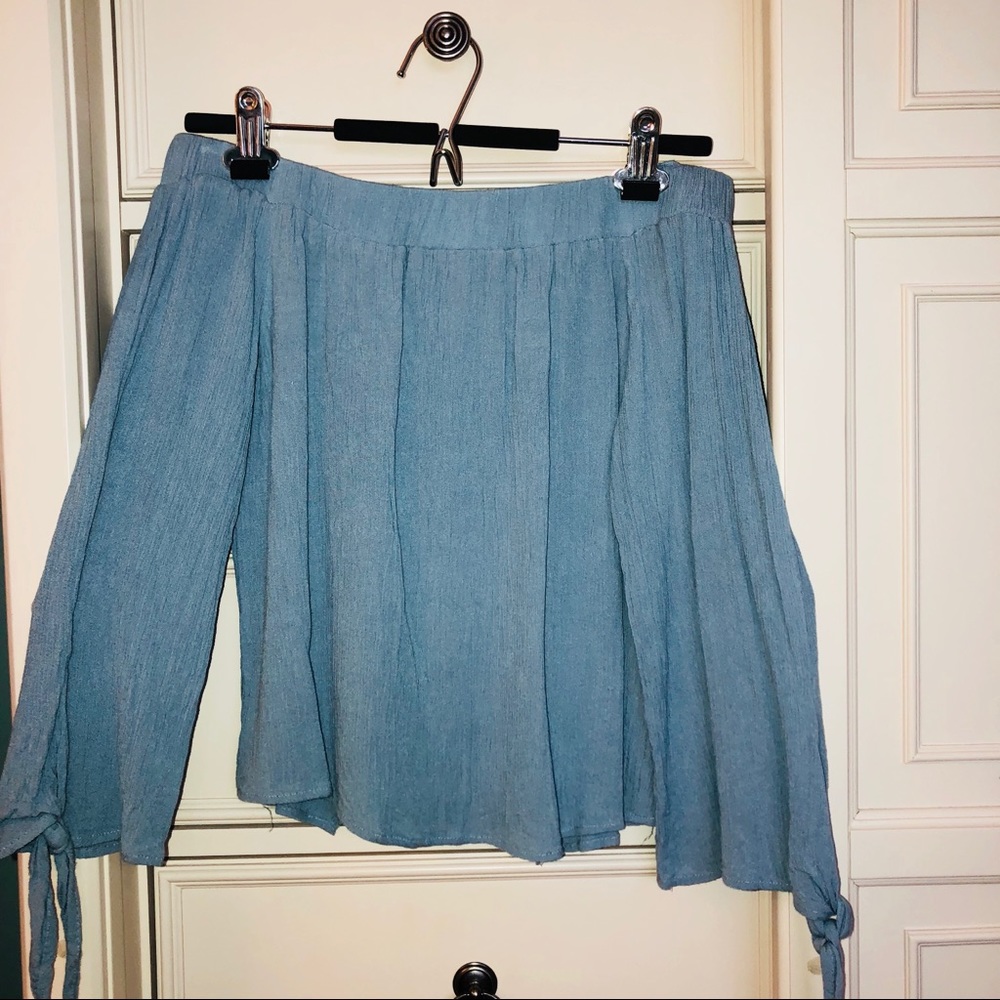 STYLE ENVY Blue Off-The-Shoulder Top